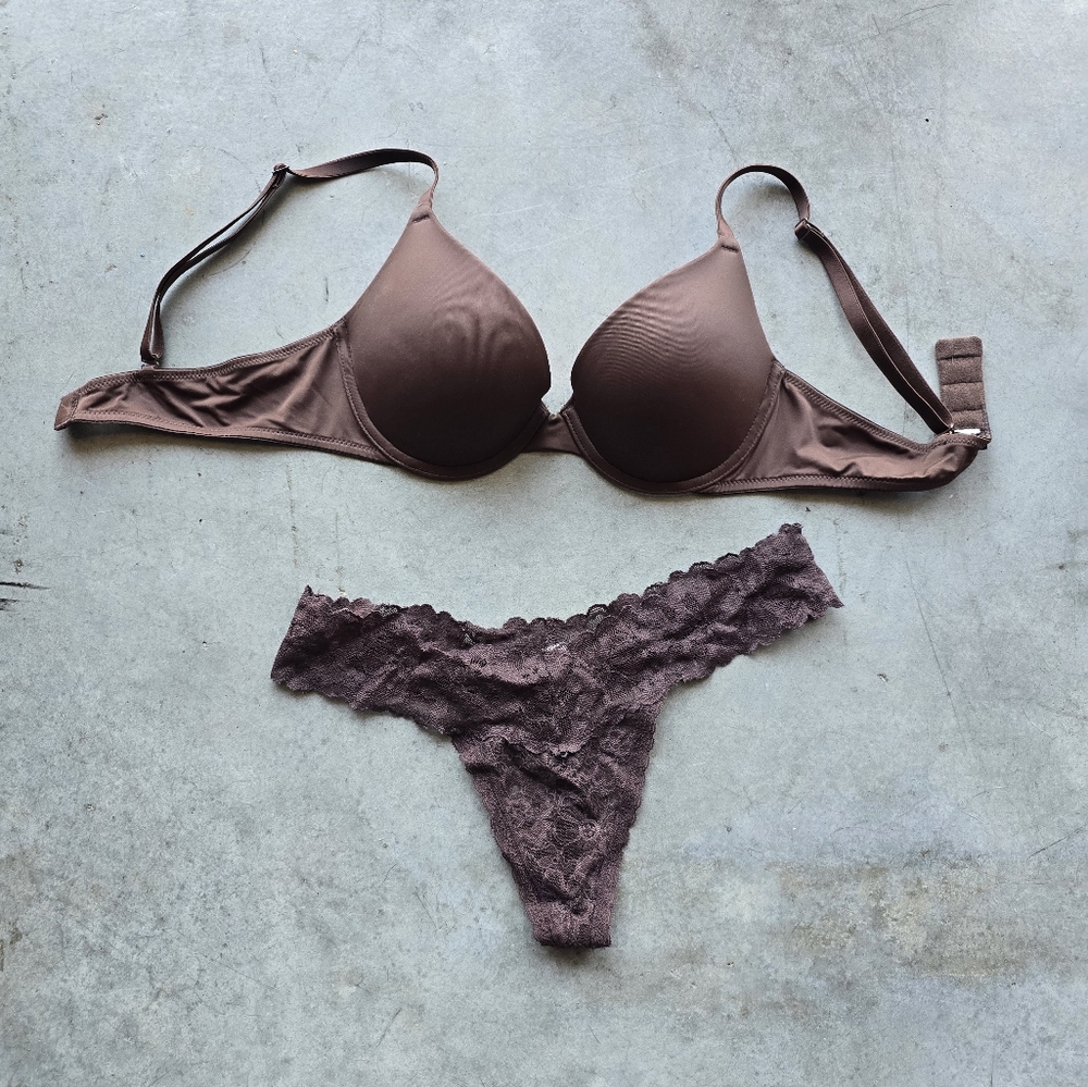 Combo: Victoria's secret Bra & panty size 34B and M Brown - Picture 2 of 6